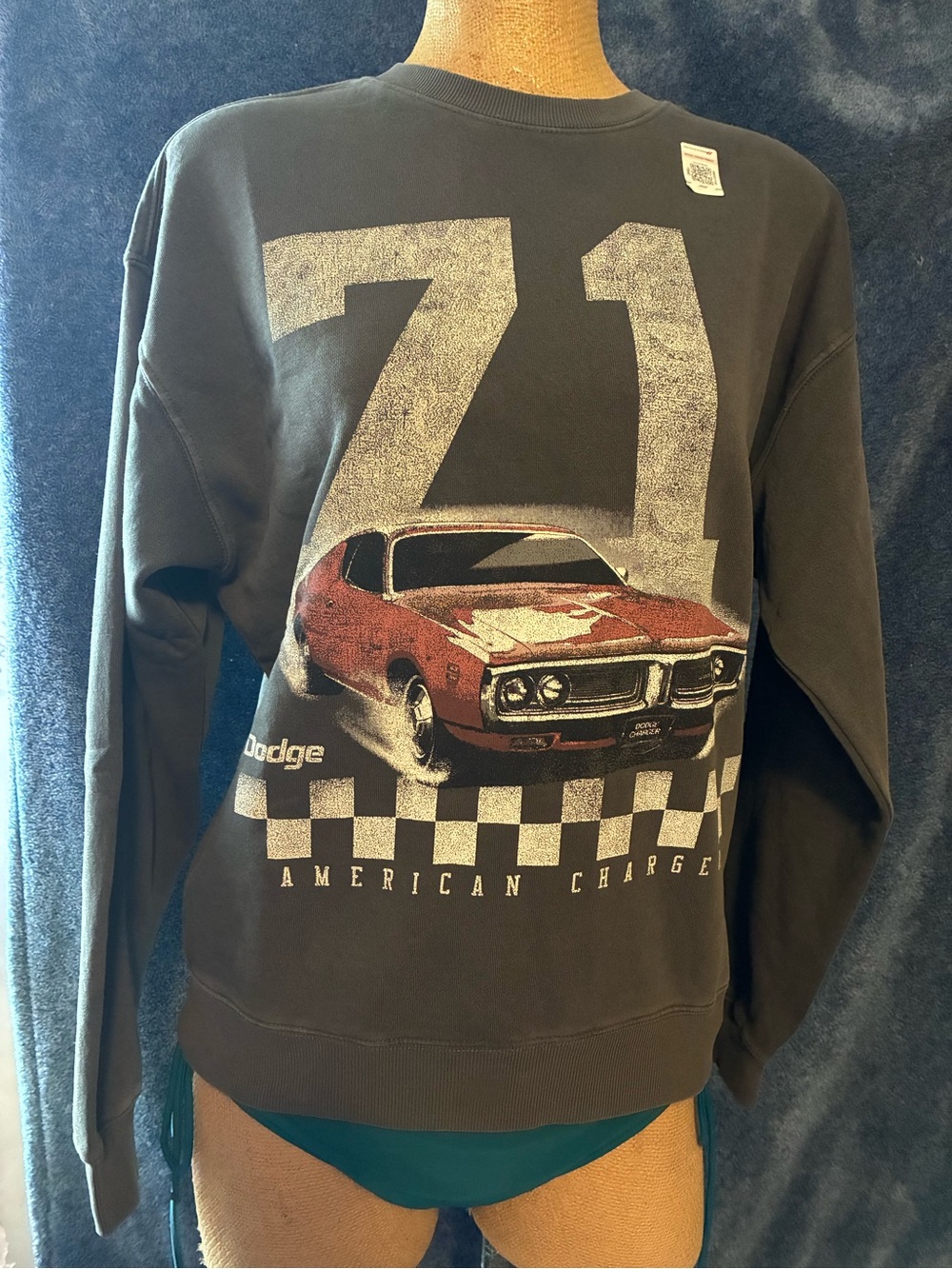 Vintage '71 American Charger Graphic Crewneck Sweatshirt - Black